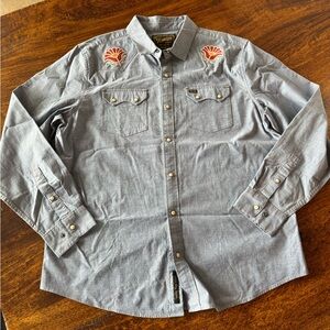 Howler Brothers Blue Button Down Shirt with Embroidered Accents
